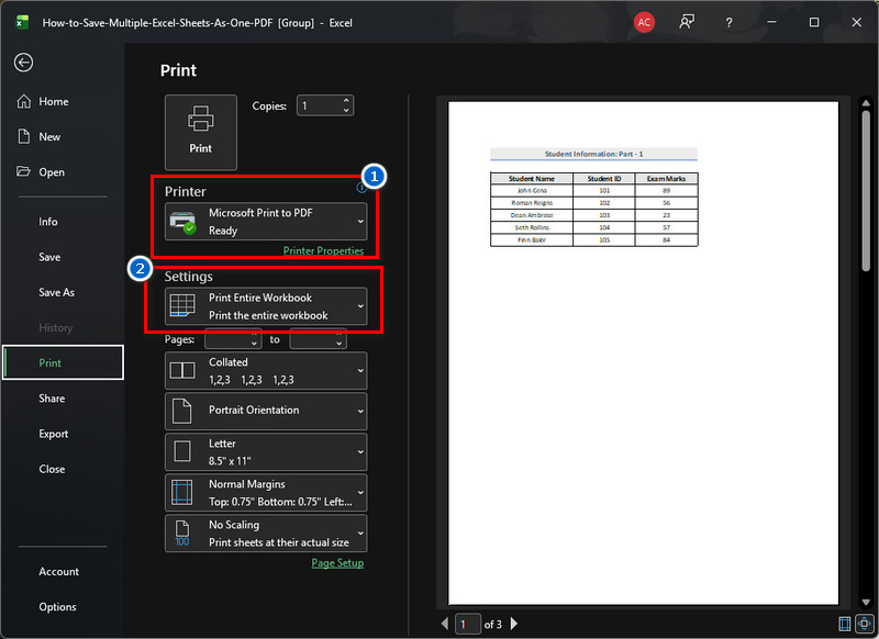choose preferred print settings