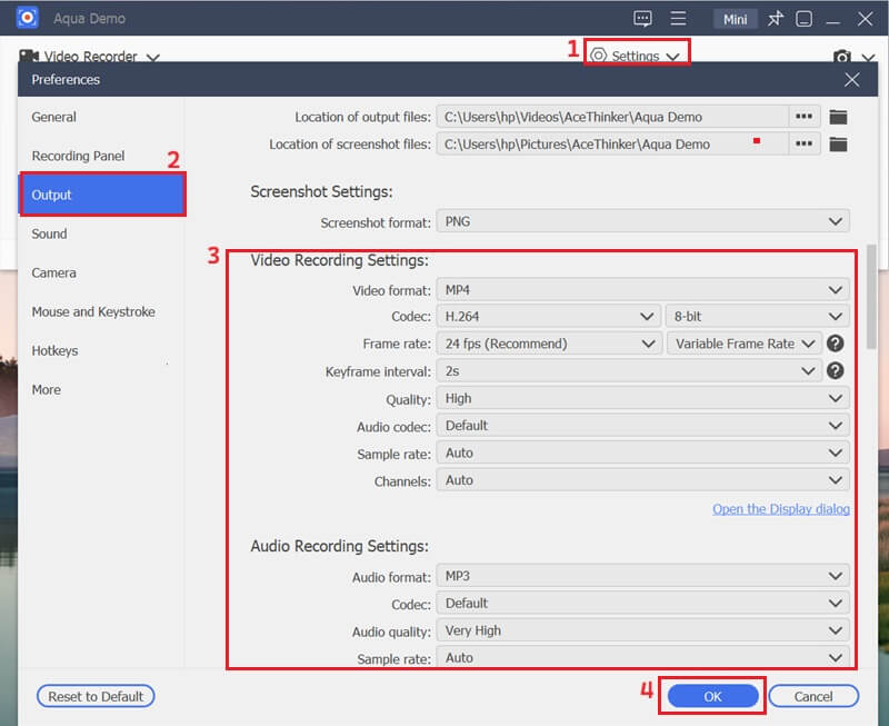 aqua demo configure settings