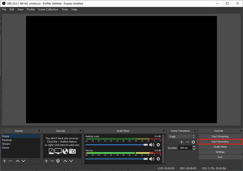 screen record on dell laptop obs studio interface