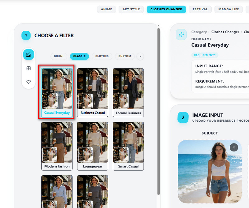 choose outfit or input prompt