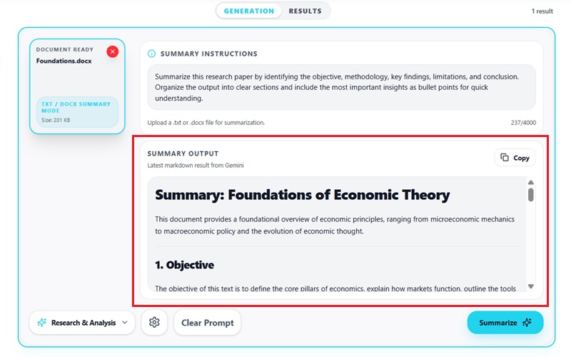 Export Generate Summaries